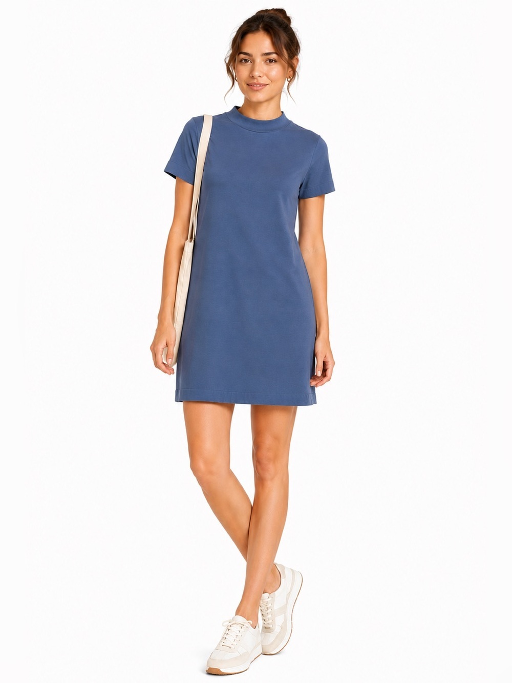 T.La Anthropologie Heidi Mock Neck Short Sleeve T-Shirt Dress S Blue
